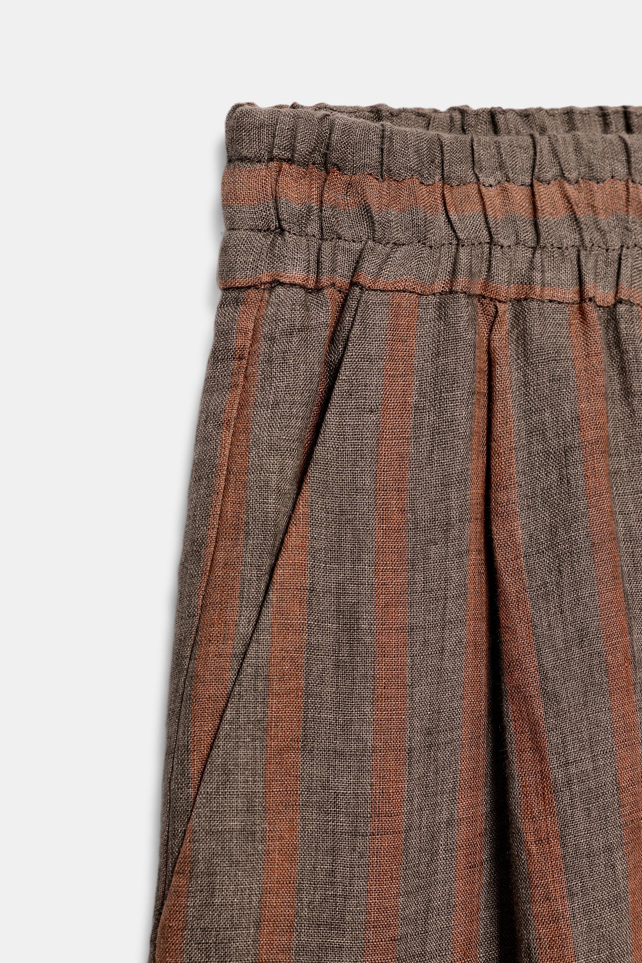100% LINEN STRIPED PANTS